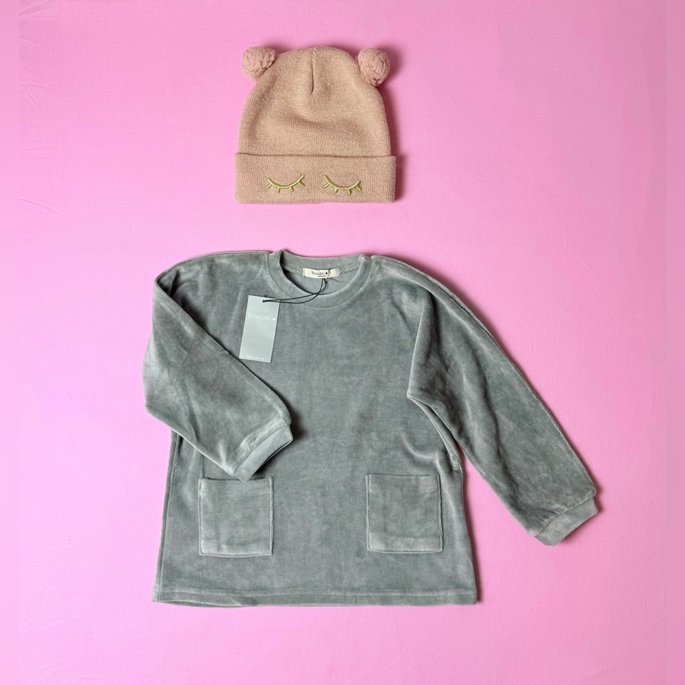 NWT Bemon| Gray  Velvet Sweatshirt for Girls |  Size 4-5T